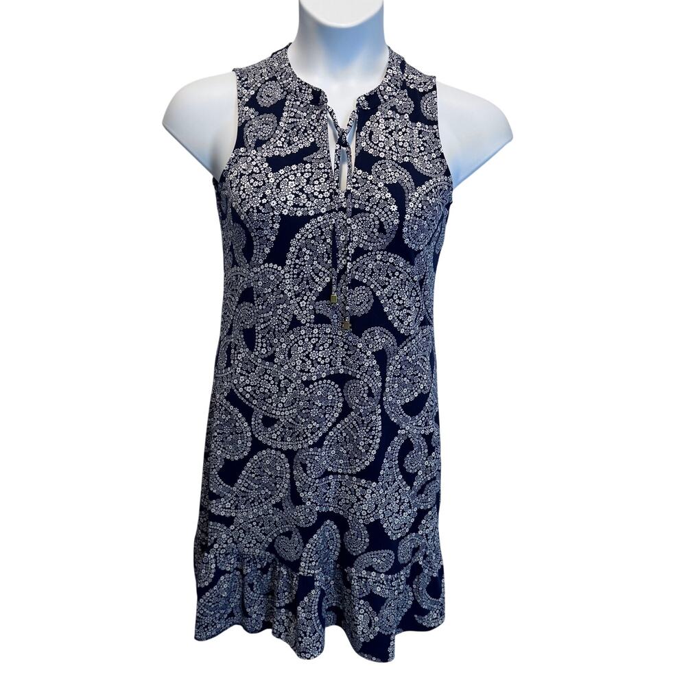 Michael Kors Navy Paisley Floral Keyhole Shift Mini Dress Size XS Boho Vacation